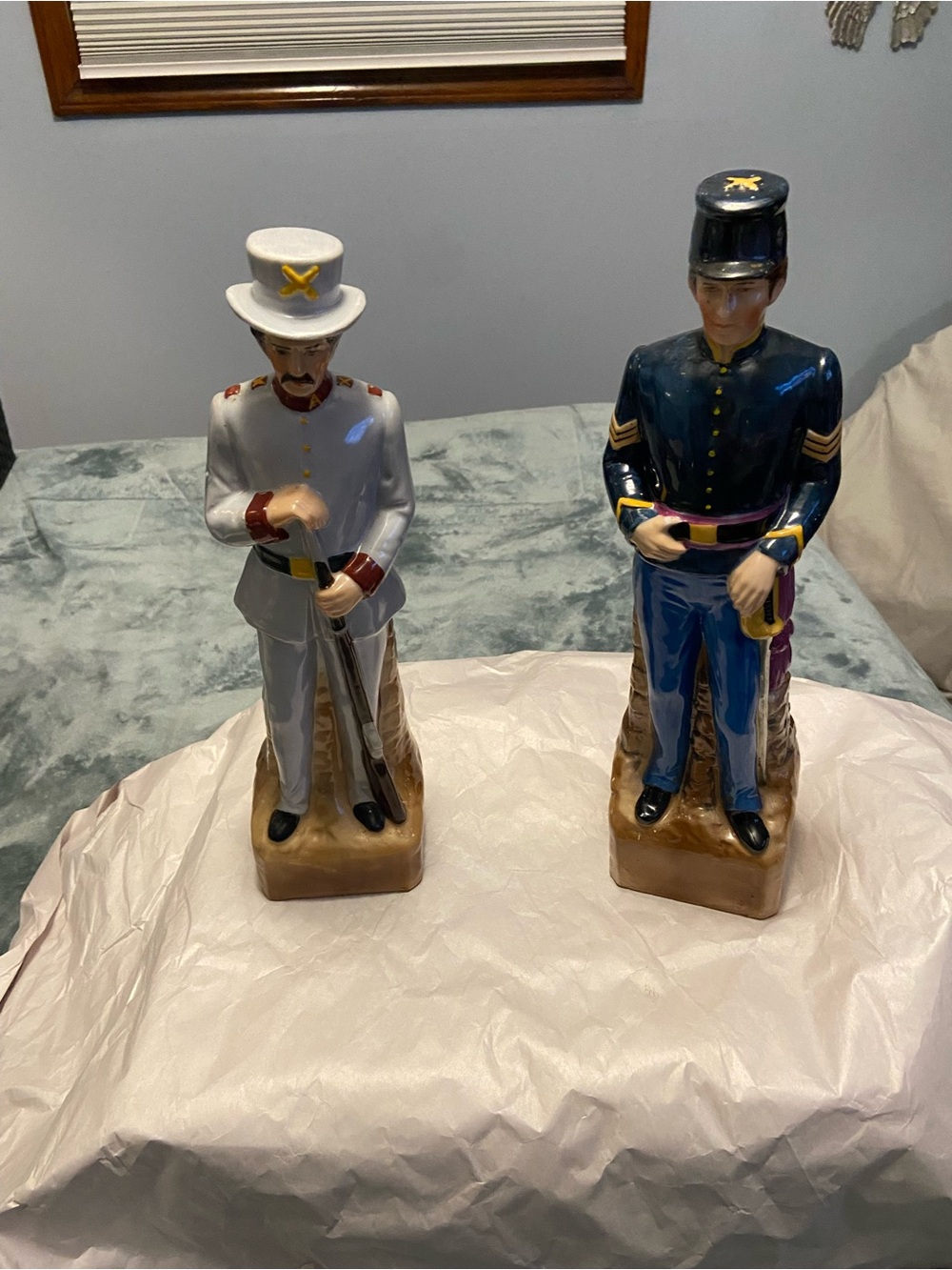 Pair of Ceramic Soldier Figurines in Blue & White